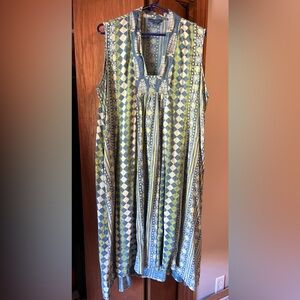 April Cornell Blue and Yellow Patterned Sleeveless Dress
